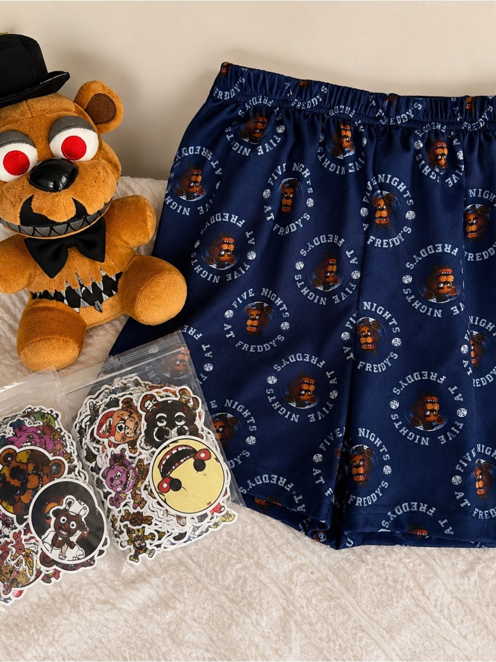 Five Nights at Freddy’s FNAF Bundle Plush Pajama Shorts + 75+ Stickers